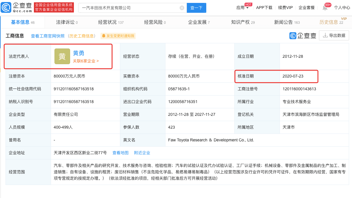 
王刚卸任一汽丰田技术开发有限公司法定代表人|b体育(图4)